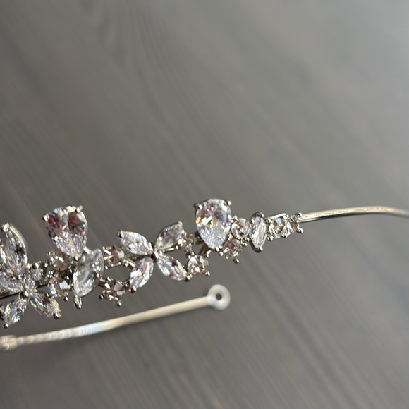 Silver Crystal Tiara with Floral Design - Picture 8 of 12